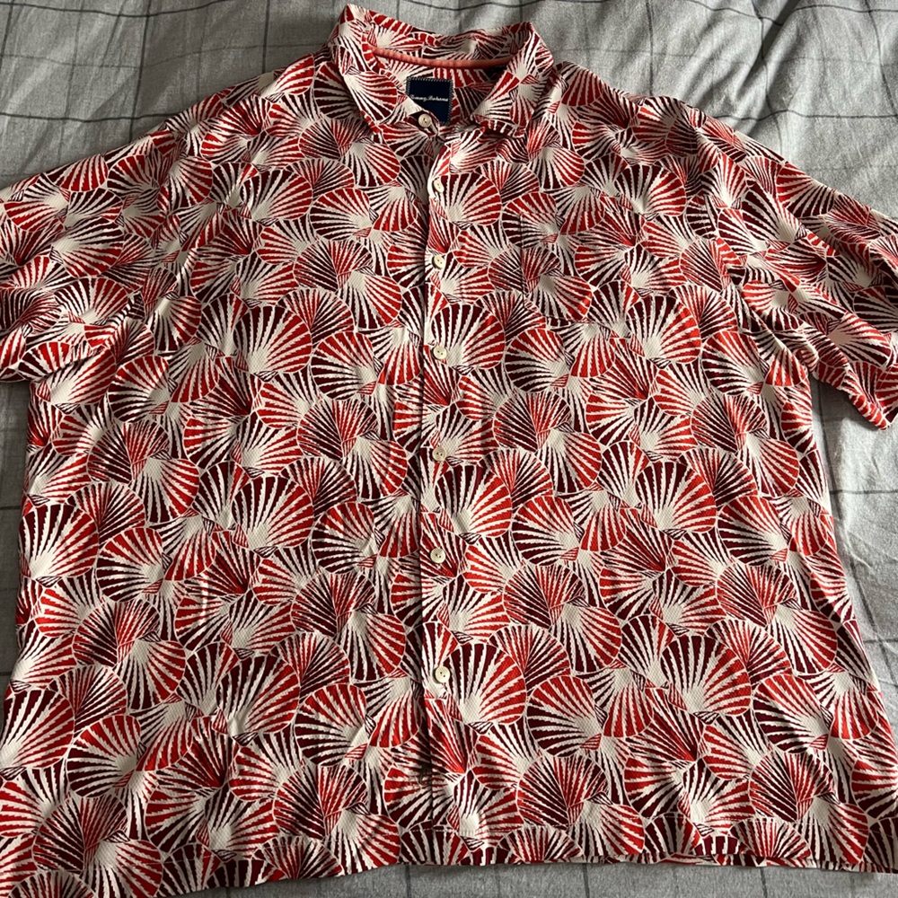 Tommy Bahama Big and Tall Red and White Casual Button Down Shirt